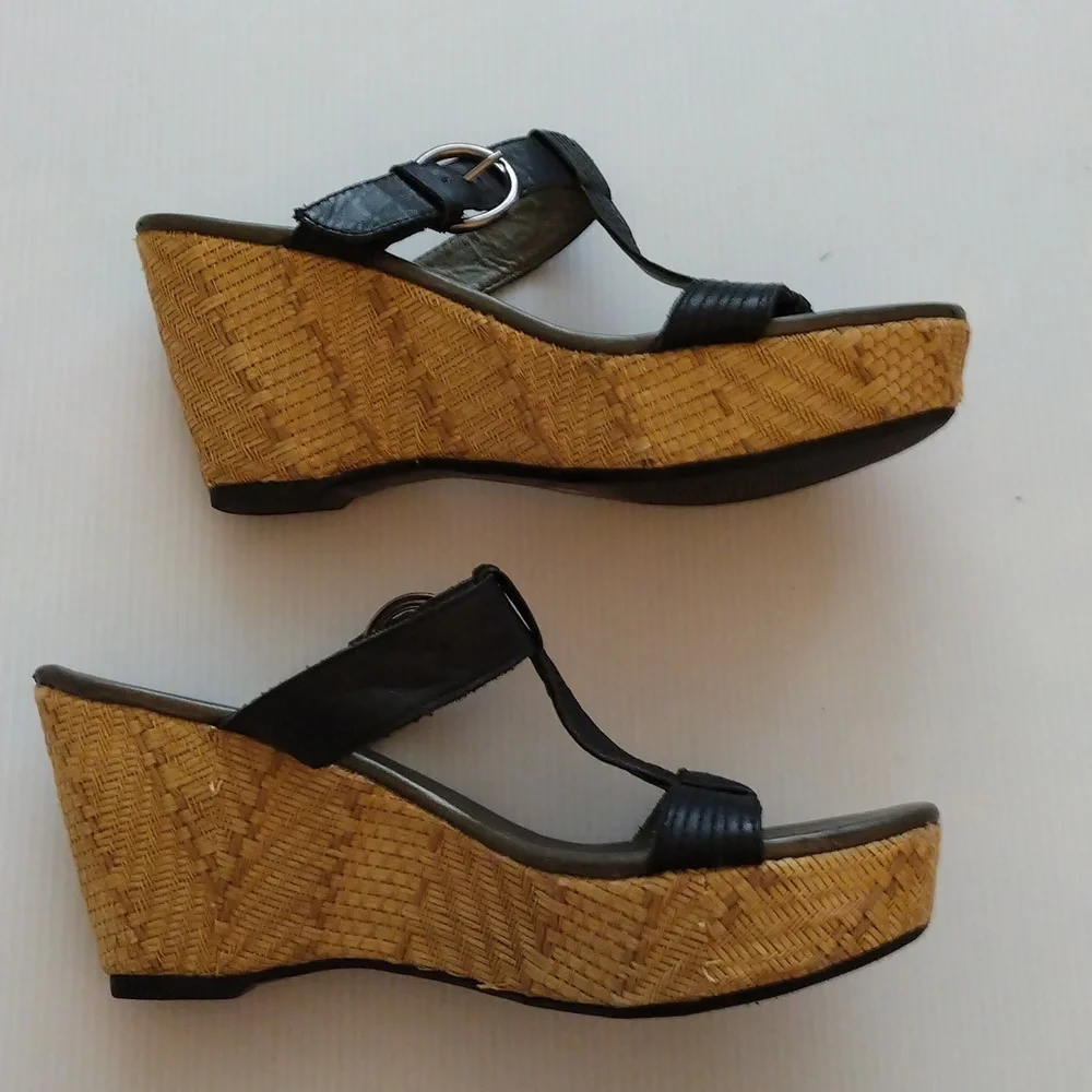 - a.n.a black Y2K leather adjustable strap slip on platform/espadrille sandals